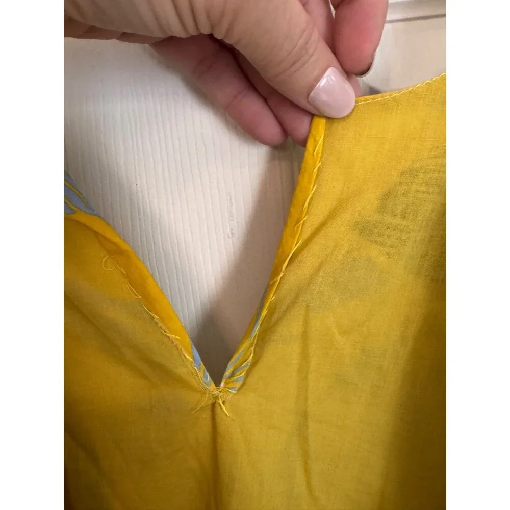 INA Yellow Tropical Floral Short sleeve V-neck Mini Dress Size Large - Picture 10 of 13